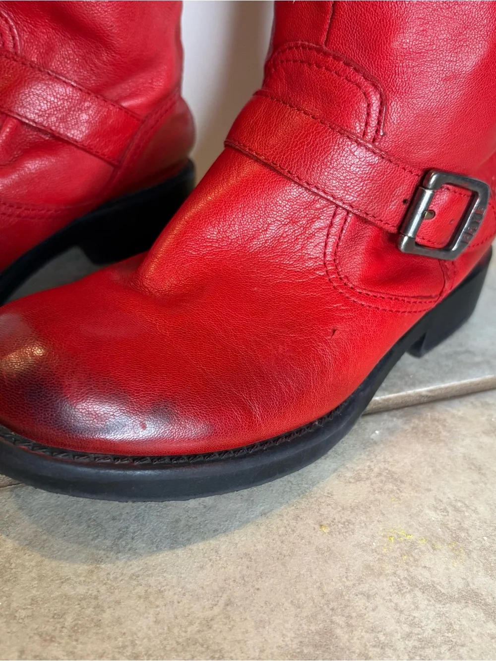 Boys Frye Red Leather Mid-Calf Buckle Boots